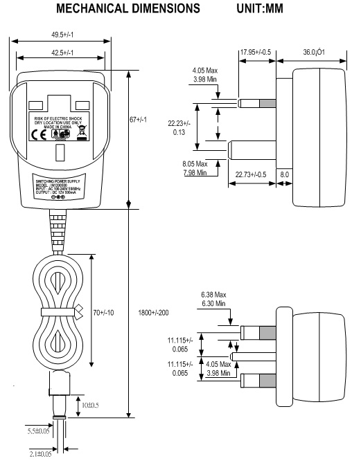 12v 0.5a ac/dc power adapter
