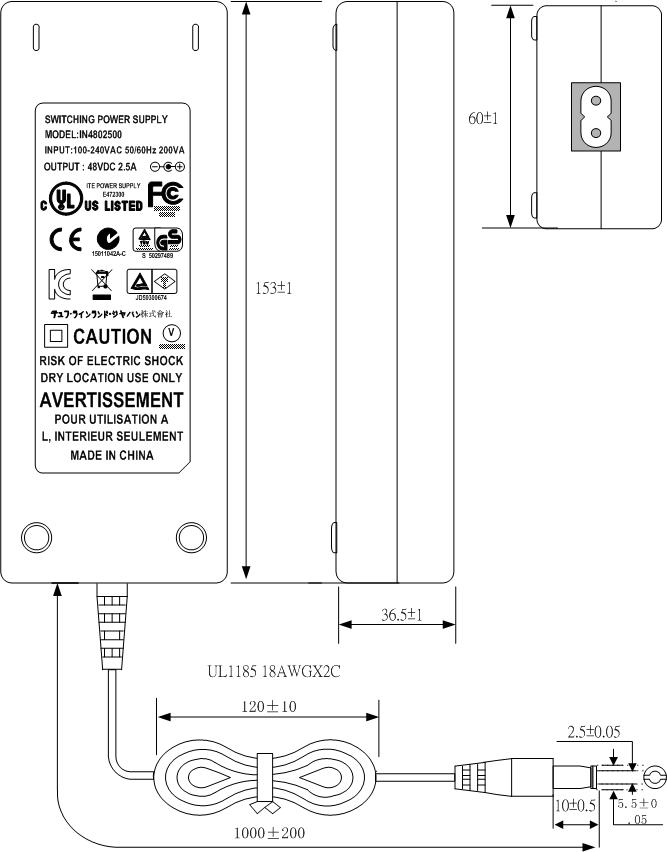 48v 2.5a switching power adapter